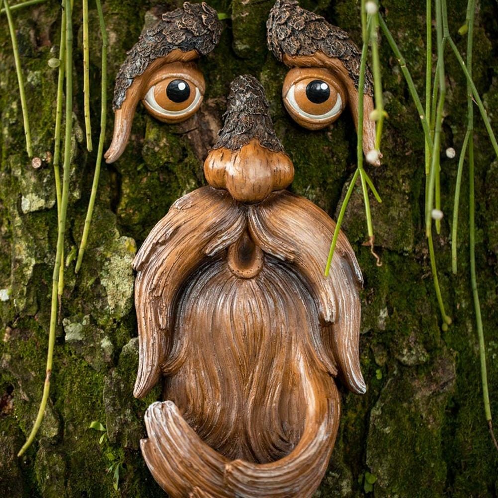 Jardioui Visage-mangeoire en résine en forme d'arbre